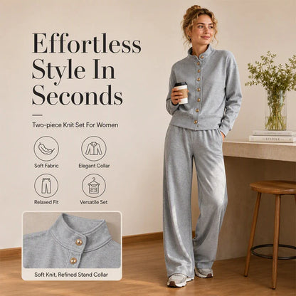 Women's Button-Down Cardigan & Wide-Leg Trouser Set