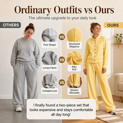 Women's Button-Down Cardigan & Wide-Leg Trouser Set