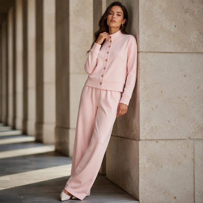Women's Button-Down Cardigan & Wide-Leg Trouser Set