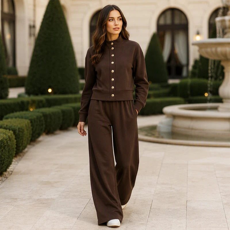 Women's Button-Down Cardigan & Wide-Leg Trouser Set