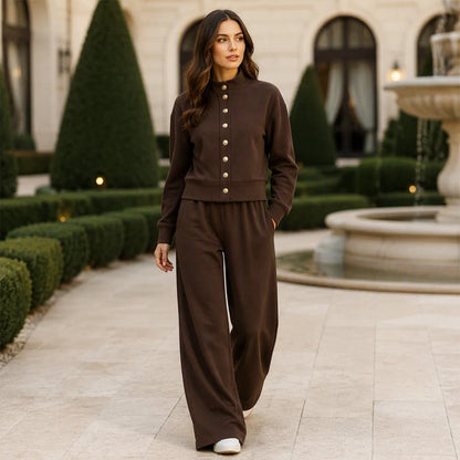 Women's Button-Down Cardigan & Wide-Leg Trouser Set
