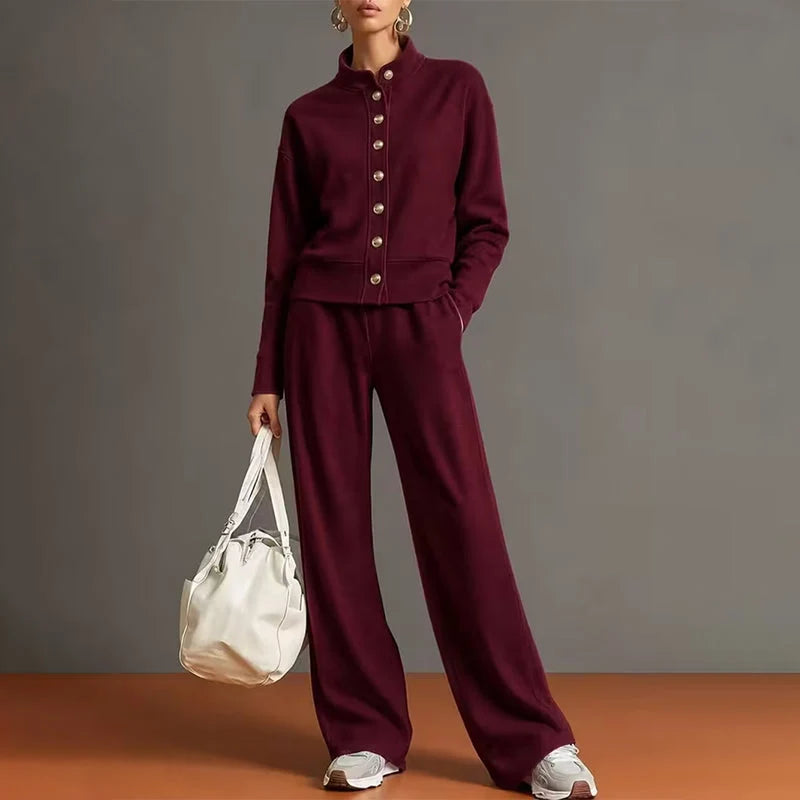 Women's Button-Down Cardigan & Wide-Leg Trouser Set