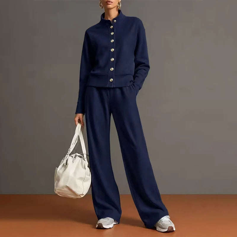 Women's Button-Down Cardigan & Wide-Leg Trouser Set