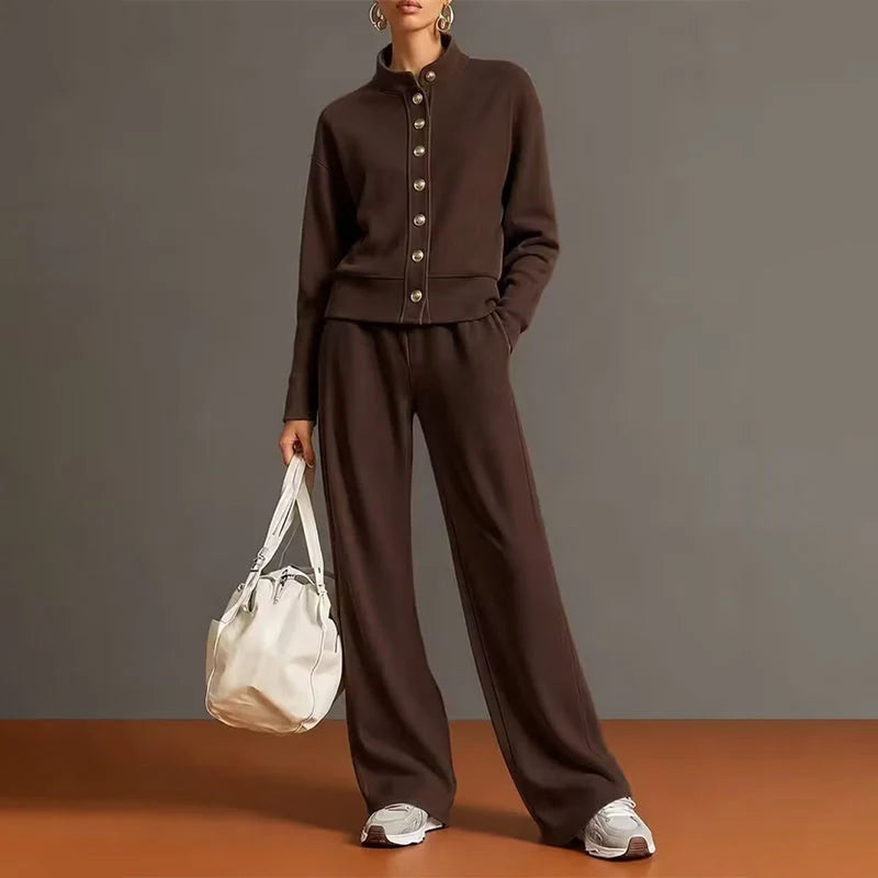 Women's Button-Down Cardigan & Wide-Leg Trouser Set