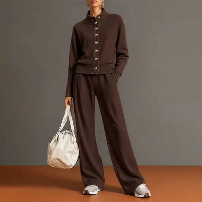 Women's Button-Down Cardigan & Wide-Leg Trouser Set