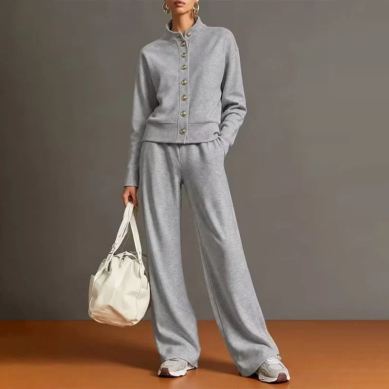 Women's Button-Down Cardigan & Wide-Leg Trouser Set