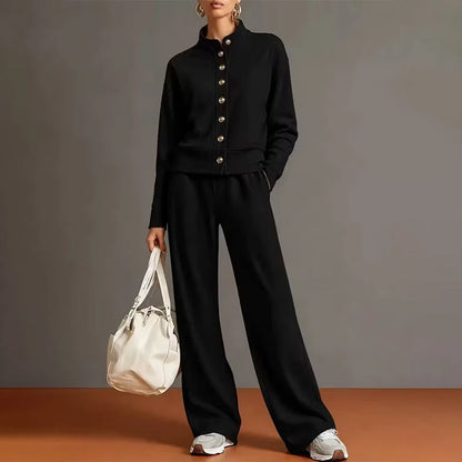 Women's Button-Down Cardigan & Wide-Leg Trouser Set