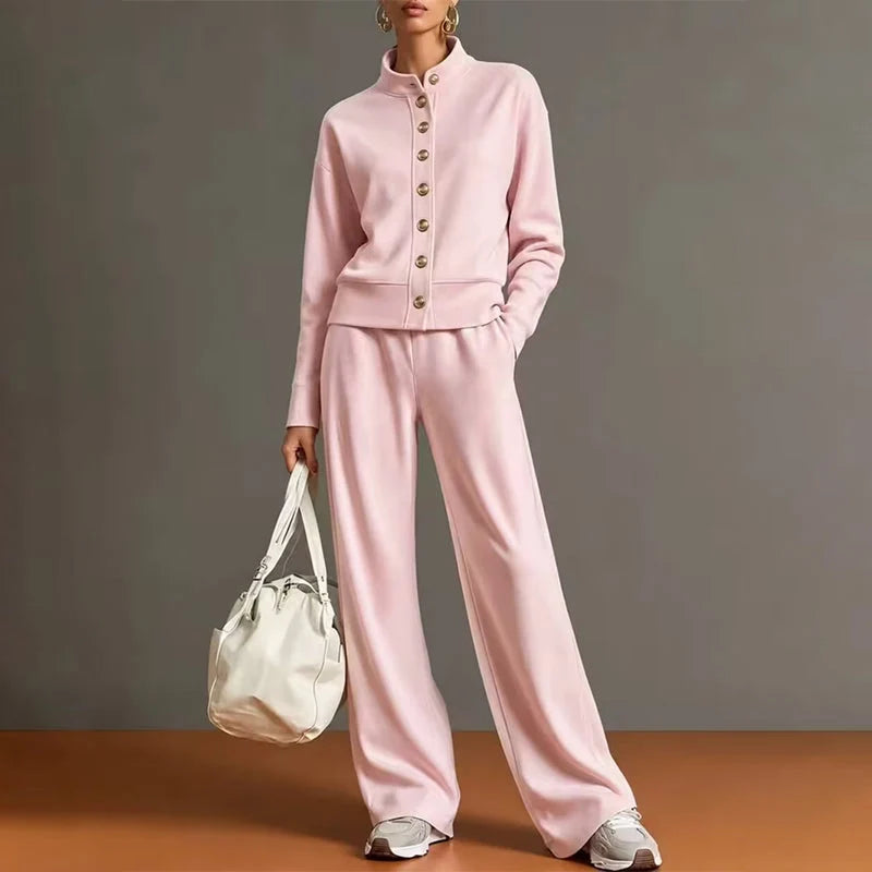 Women's Button-Down Cardigan & Wide-Leg Trouser Set