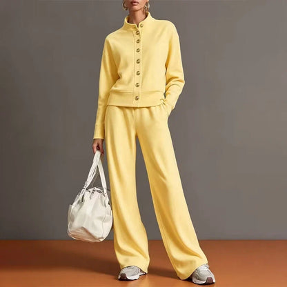 Women's Button-Down Cardigan & Wide-Leg Trouser Set