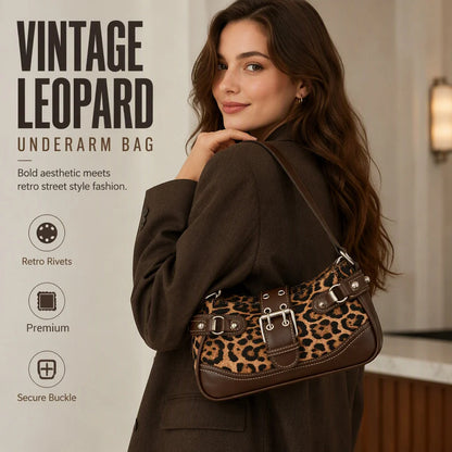 Women's Leopard Print Rivet Shoulder Bag