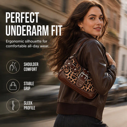 Women's Leopard Print Rivet Shoulder Bag