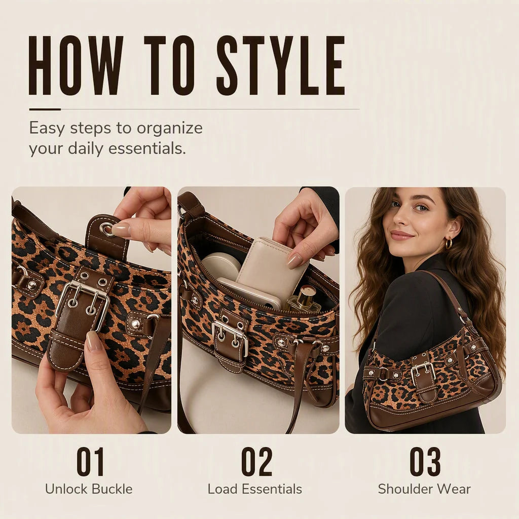 Women's Leopard Print Rivet Shoulder Bag
