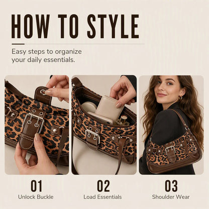 Women's Leopard Print Rivet Shoulder Bag