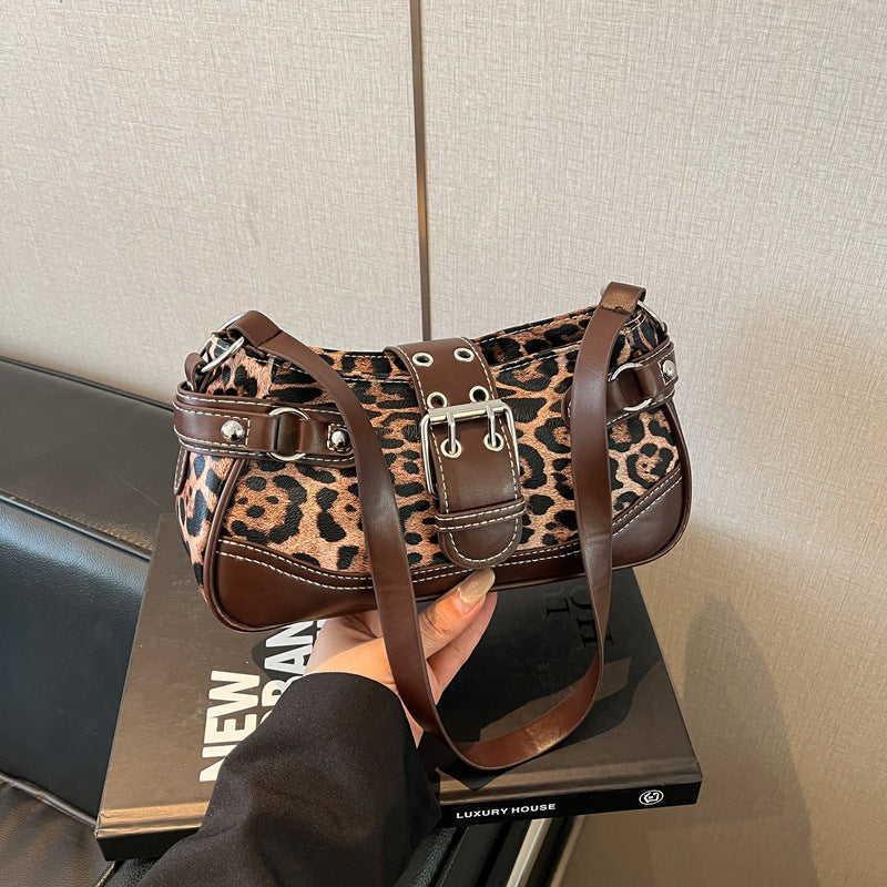 Women's Leopard Print Rivet Shoulder Bag