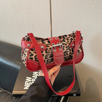 Women's Leopard Print Rivet Shoulder Bag