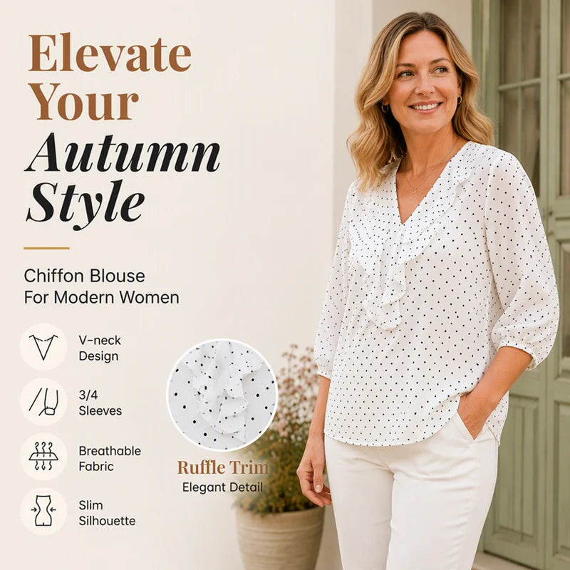 Women's Polka Dot Ruffle Neck Top