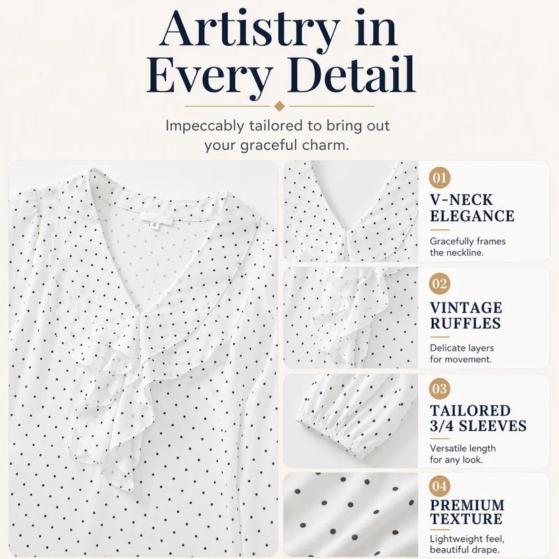 Women's Polka Dot Ruffle Neck Top