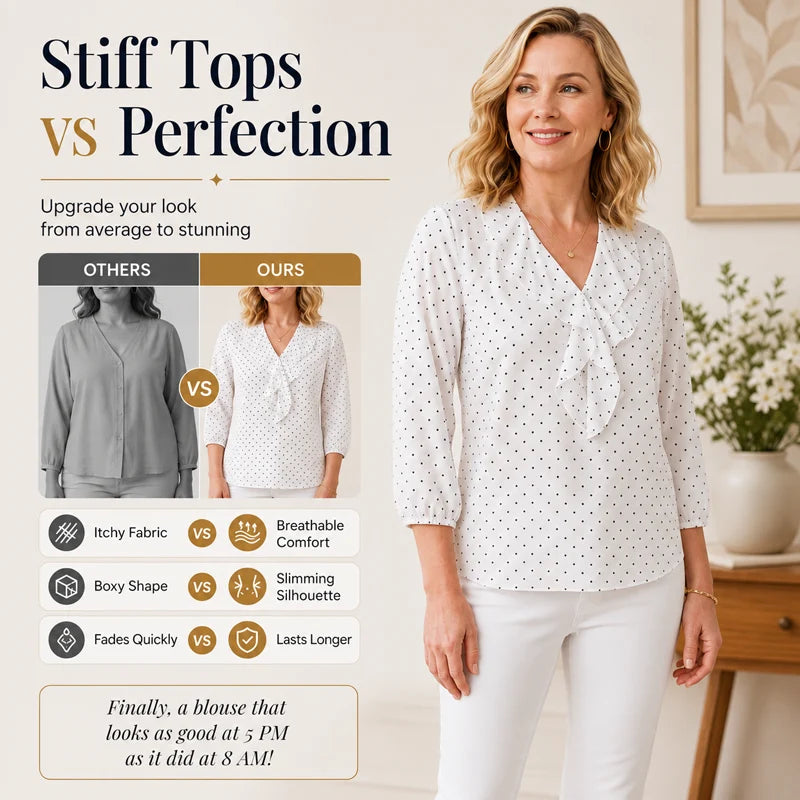 Women's Polka Dot Ruffle Neck Top