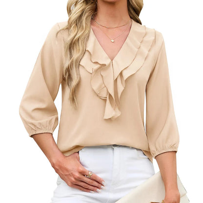 Women's Polka Dot Ruffle Neck Top