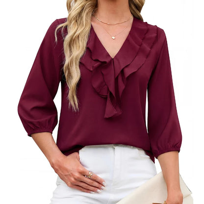 Women's Polka Dot Ruffle Neck Top