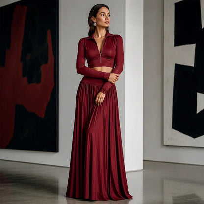 Women's Cropped Top & Flowing Maxi Skirt Set
