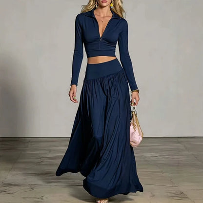 Women's Cropped Top & Flowing Maxi Skirt Set