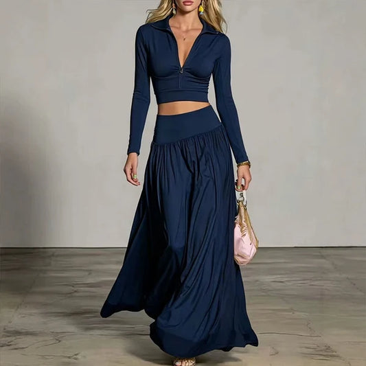 Women's Cropped Top & Flowing Maxi Skirt Set