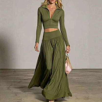 Women's Cropped Top & Flowing Maxi Skirt Set