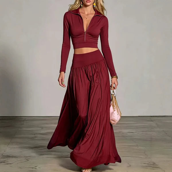Women's Cropped Top & Flowing Maxi Skirt Set