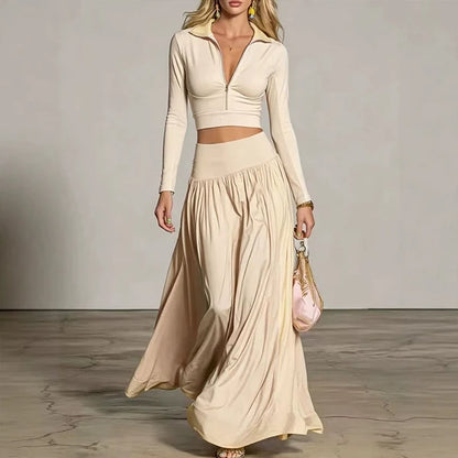 Women's Cropped Top & Flowing Maxi Skirt Set