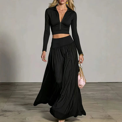 Women's Cropped Top & Flowing Maxi Skirt Set