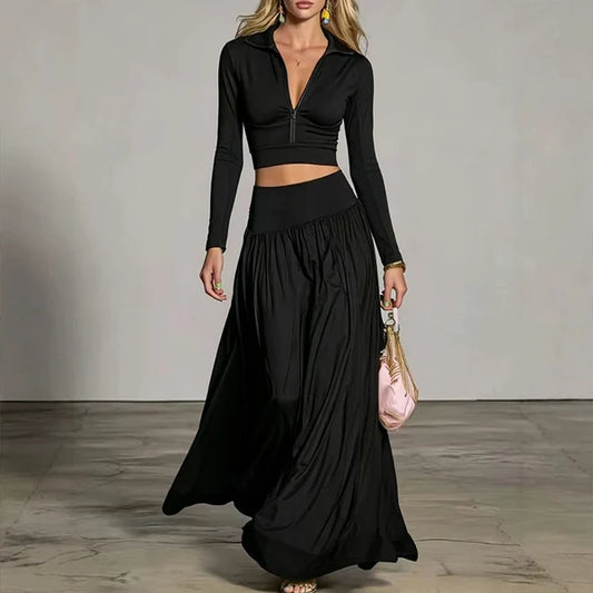 Women's Cropped Top & Flowing Maxi Skirt Set