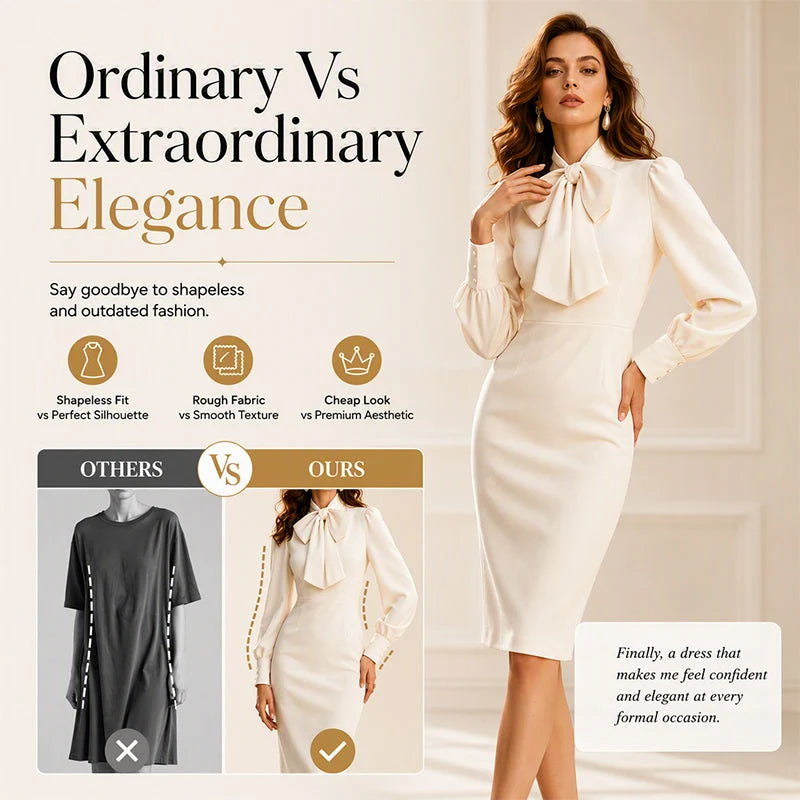 Women's Bow Neck Fitted Pencil Dress