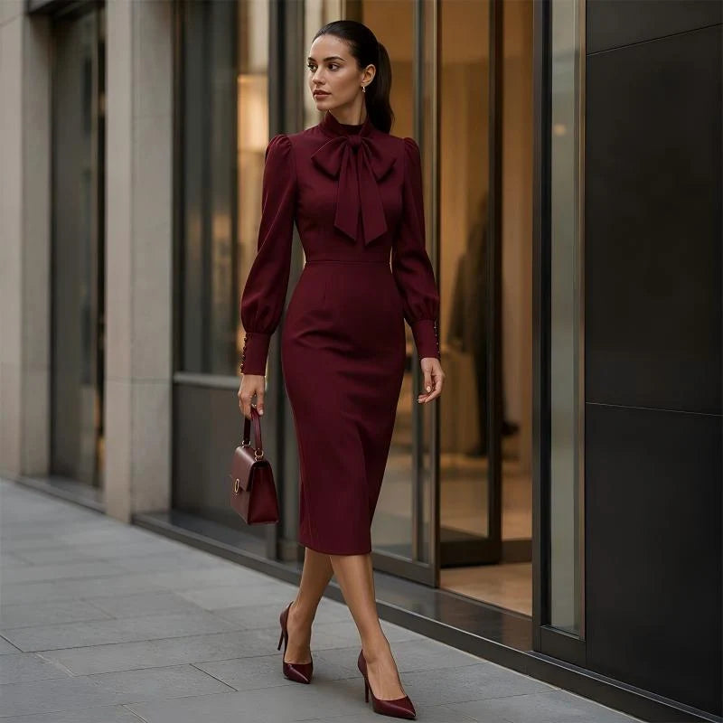 Women's Bow Neck Fitted Pencil Dress