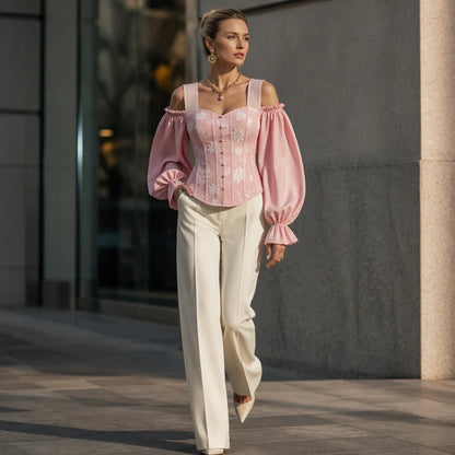 Women's Floral Jacquard Cold Shoulder Top