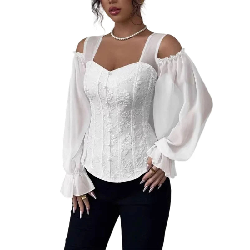 Women's Floral Jacquard Cold Shoulder Top