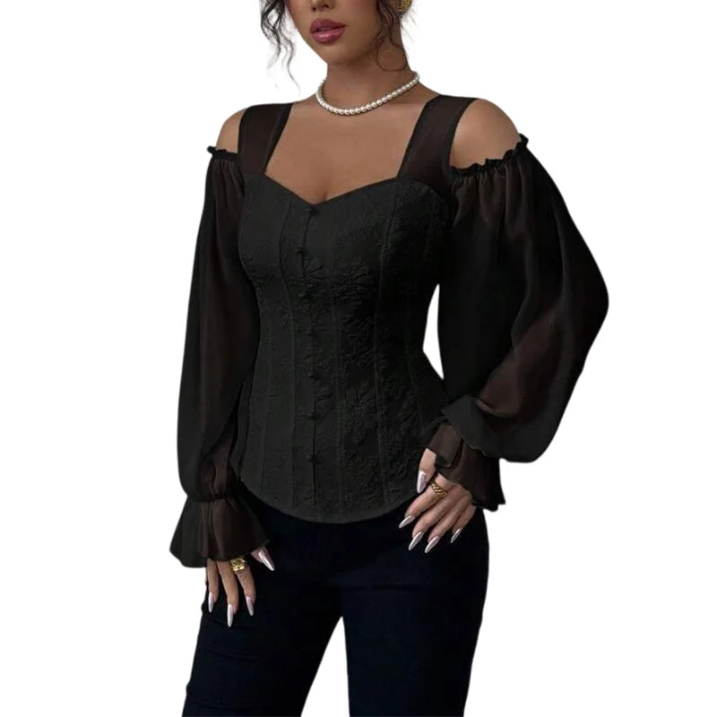 Women's Floral Jacquard Cold Shoulder Top