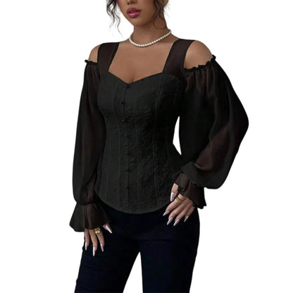 Women's Floral Jacquard Cold Shoulder Top