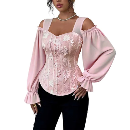 Women's Floral Jacquard Cold Shoulder Top
