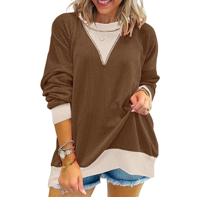Women's Contrast Panel Crew Neck Top