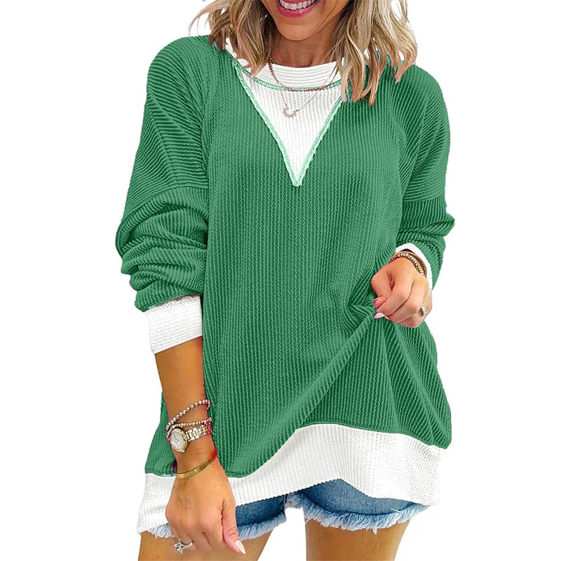 Women's Contrast Panel Crew Neck Top