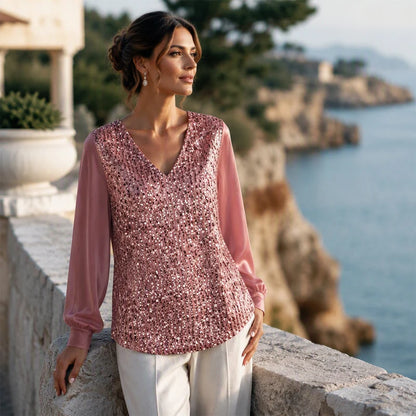 Women's Sparkle V-Neck Evening Top