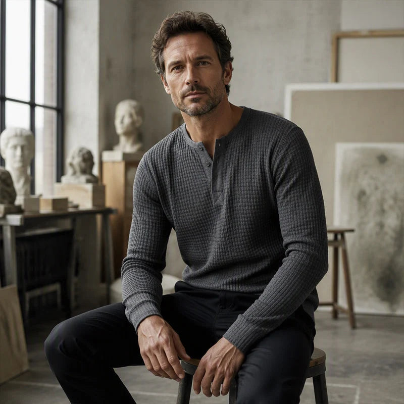 Men's Textured Henley Long Sleeve Shirt