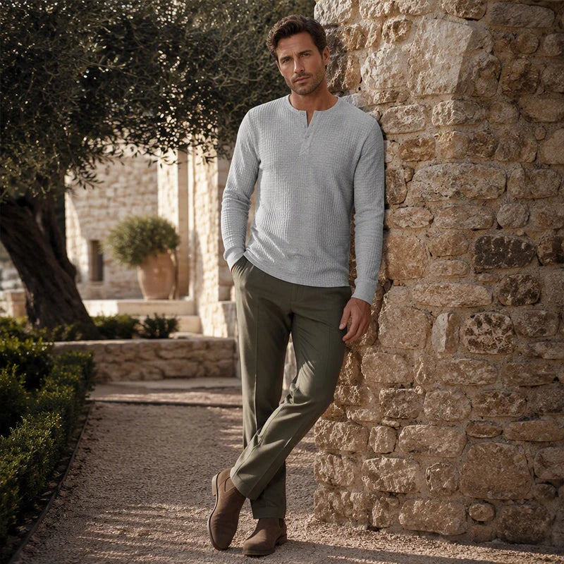Men's Textured Henley Long Sleeve Shirt