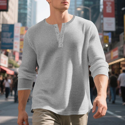 Men's Textured Henley Long Sleeve Shirt