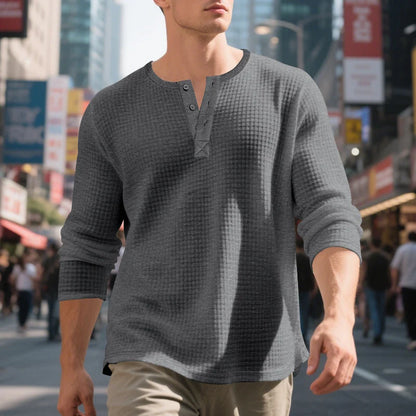 Men's Textured Henley Long Sleeve Shirt