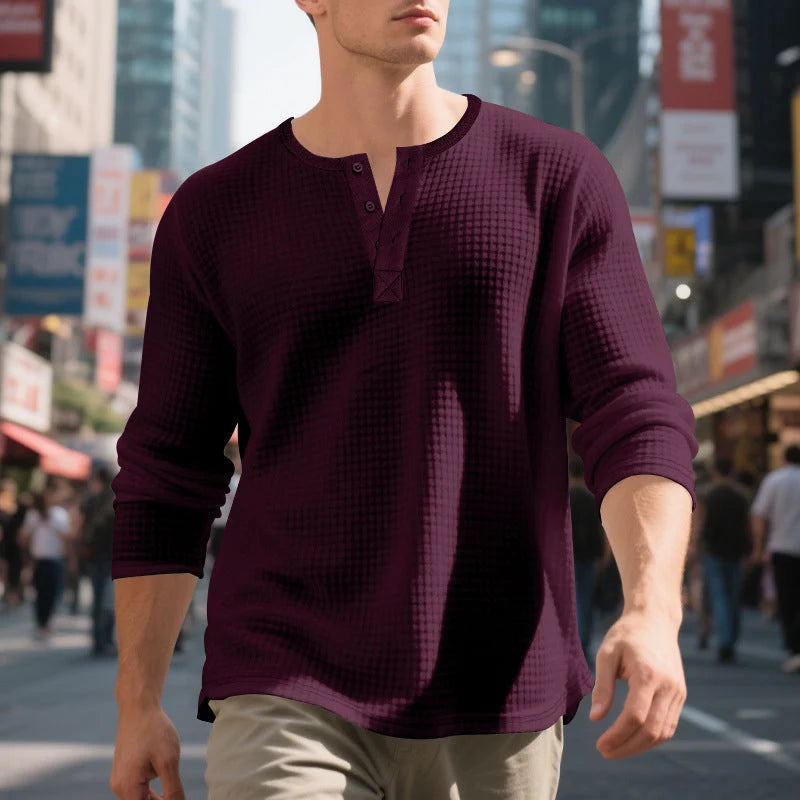 Men's Textured Henley Long Sleeve Shirt