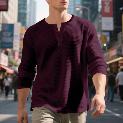 Men's Textured Henley Long Sleeve Shirt