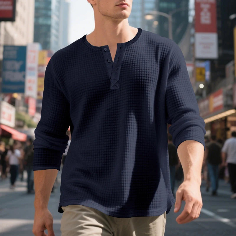 Men's Textured Henley Long Sleeve Shirt
