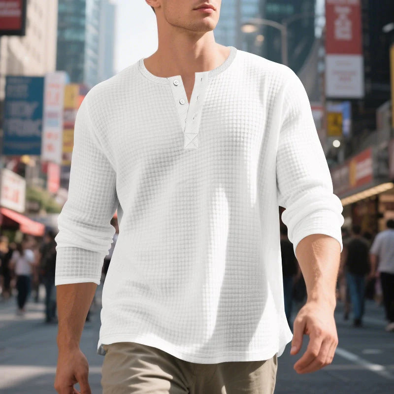 Men's Textured Henley Long Sleeve Shirt